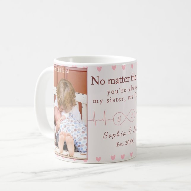 Caneca De Café Sisters Custom Photo Mug – Personalized Gift (Frente Esquerda)