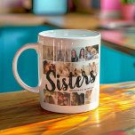 Caneca De Café SISTERS, Photo Collage & Names Sibling<br><div class="desc">Let your sister know how much they mean to you with this trendy 'Sisters' photo collage mug. Featuring 12 square photographs of your choice, which are easily downloaded from your phone or computer, the text 'SISTERS' in big modern lettering on a white background that can be changed to any color...</div>