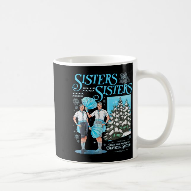 Caneca De Café Sisters White Xmas Snowflake Pajamas Holiday Merry (Direita)