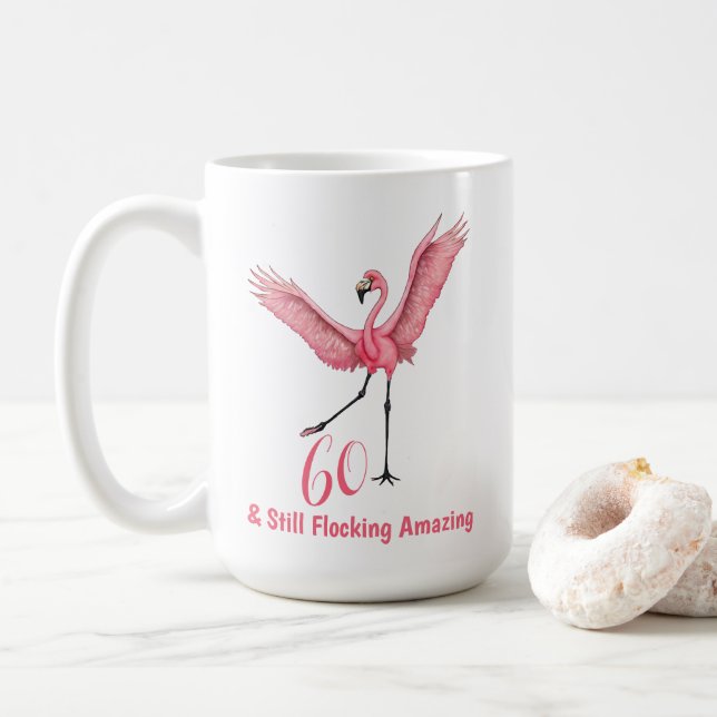 Caneca De Café  Sixtieth Birthday Flocking Amazing Flamingo (Com Donut)