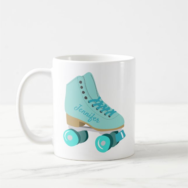 Caneca De Café Skate do cilindro do Quad Retro Azul Teal Personal (Esquerda)