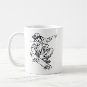 Caneca De Café Skateboard Freestyle – Arte Urbana em Linhas
