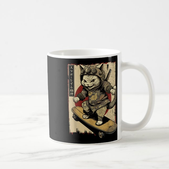 Caneca De Café Skateboard Samurai Cat Tattoo Kawaii Ninj (Direita)