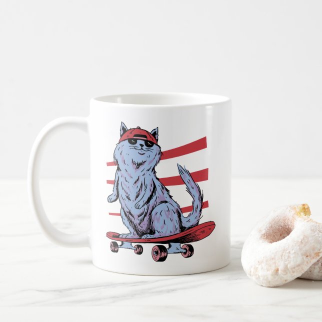 Caneca De Café Skater Cat Skateboarder Skateboard (Com Donut)