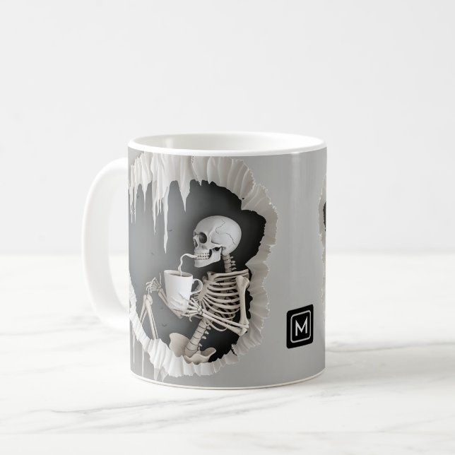 Caneca De Café Skeleton 3D Ilustração do Dia das Bruxas (Frente Esquerda)