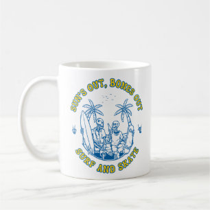 Caneca De Café Skeleton Beach Vibes Surf e Skate de Verão