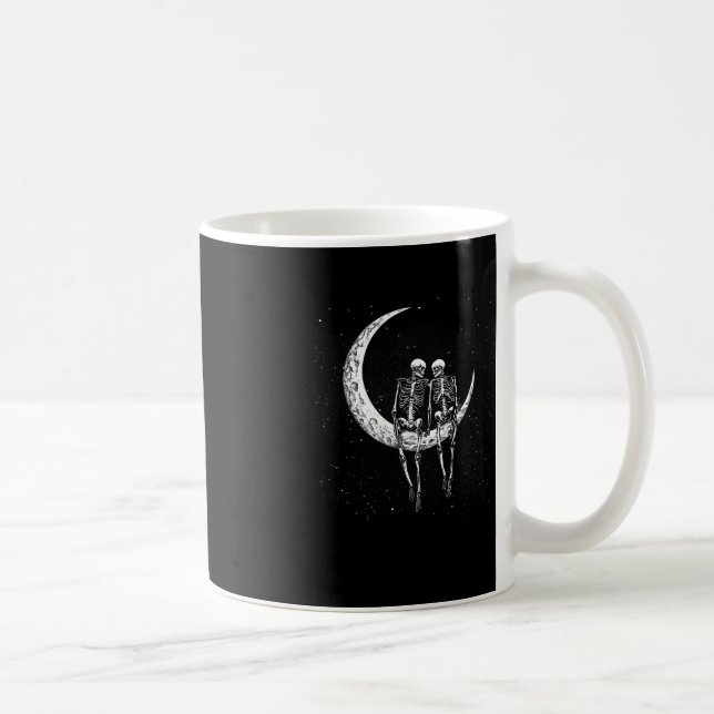 Caneca De Café Skeleton Casal Na Lua Diversão Do Dia Das Bruxas (Direita)