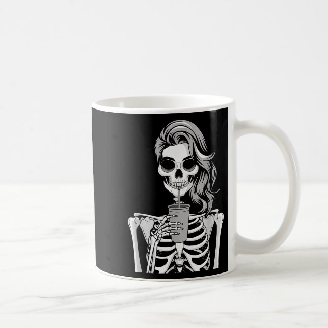 Caneca De Café Skeleton Drinking Beverage Monochrome Gothic Hallo (Direita)