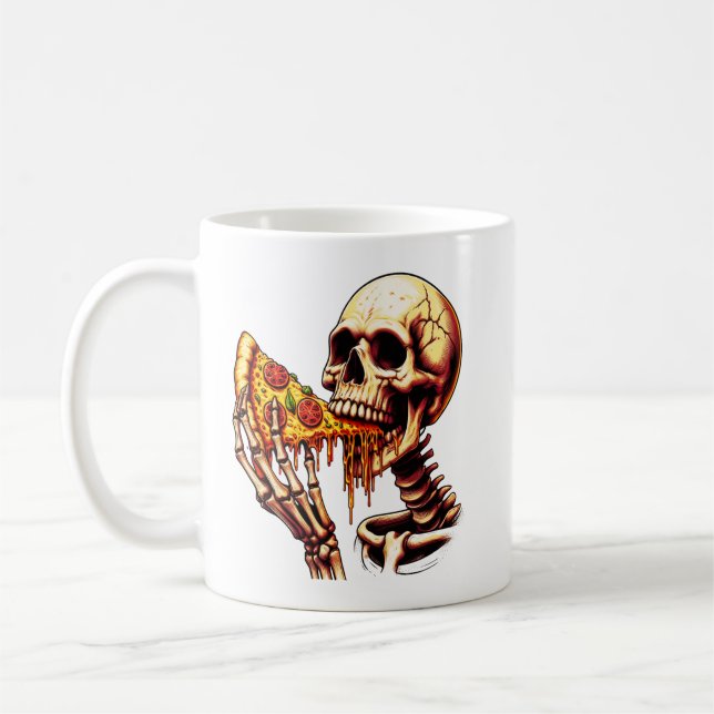 Caneca De Café Skeleton Eating Pizza (Esquerda)