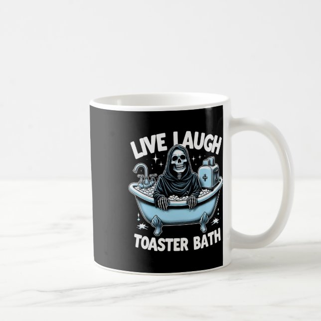 Caneca De Café Skeleton Halloween Live Laugh Toaster Bath Design (Direita)