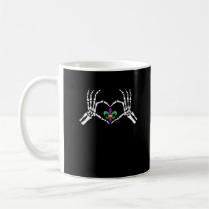 Caneca De Café Skeleton Hand Heart Mardi Gras