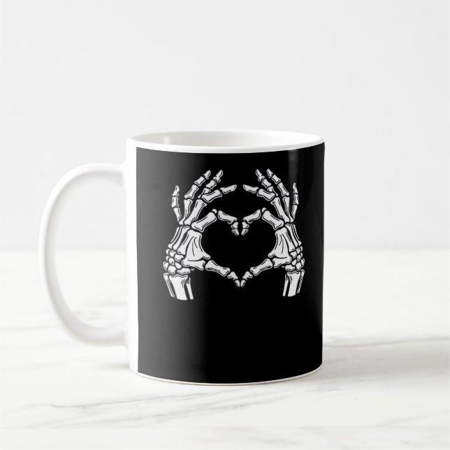 Caneca De Café Skeleton Heart Hands Sinal Halloween Figurume Vira (Esquerda)