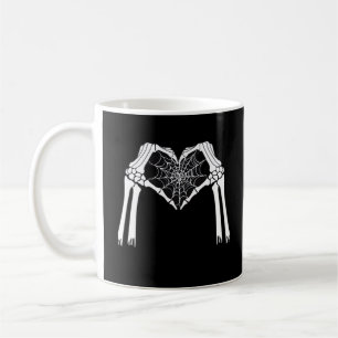 Caneca De Café Skeleton Mãos Coração Cobweb (Branco) Clássico