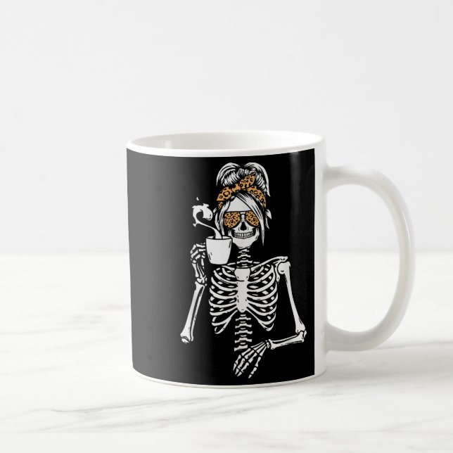 Caneca De Café Skeleton Messy Bun Coffee Drinking Halloween Costu (Direita)