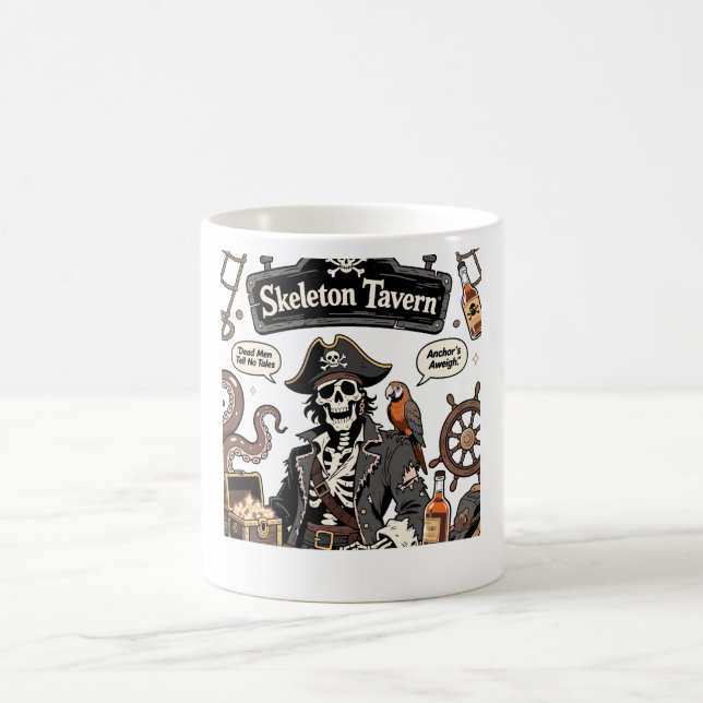 Caneca De Café Skeleton Pirate Captain Vintage Comic (Centro)