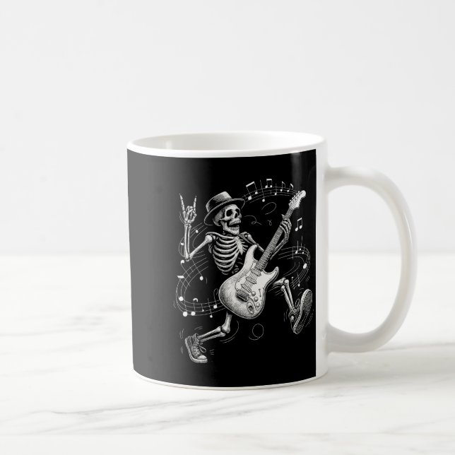 Caneca De Café Skeleton Playing Guitar Music For Men Women Rock B (Direita)