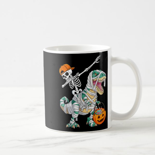 Caneca De Café Skeleton Riding Dancing Dab Dinosaur T Rex Hallowe (Direita)