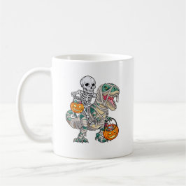 Caneca De Café Skeleton Riding Mummy Dinosaur Halloween