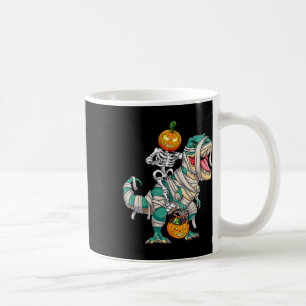 Caneca De Café Skeleton Riding Mummy Dinosaur T Rex Halloween