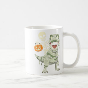 Caneca De Café Skeleton Riding Mummy Dinosaur T Rex Halloween