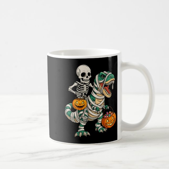 Caneca De Café Skeleton Riding Mummy Dinosaur T Rex Kids Men (Direita)