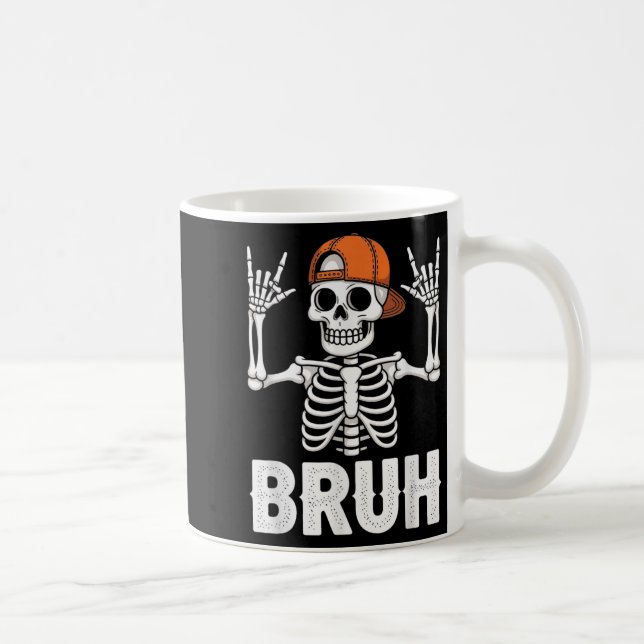 Caneca De Café Skeleton Rock No Bruh Halloween Para Meninos Menin (Direita)
