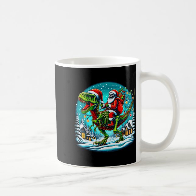 Caneca De Café Skeleton Santa Riding T Rex Dinosaur Funny Christm (Direita)