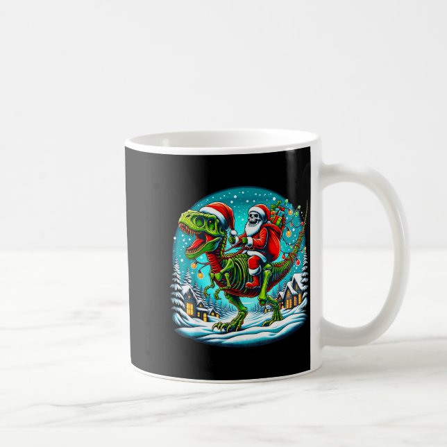 Caneca De Café Skeleton Santa Riding T Rex Dinosaur Funny Christm (Direita)