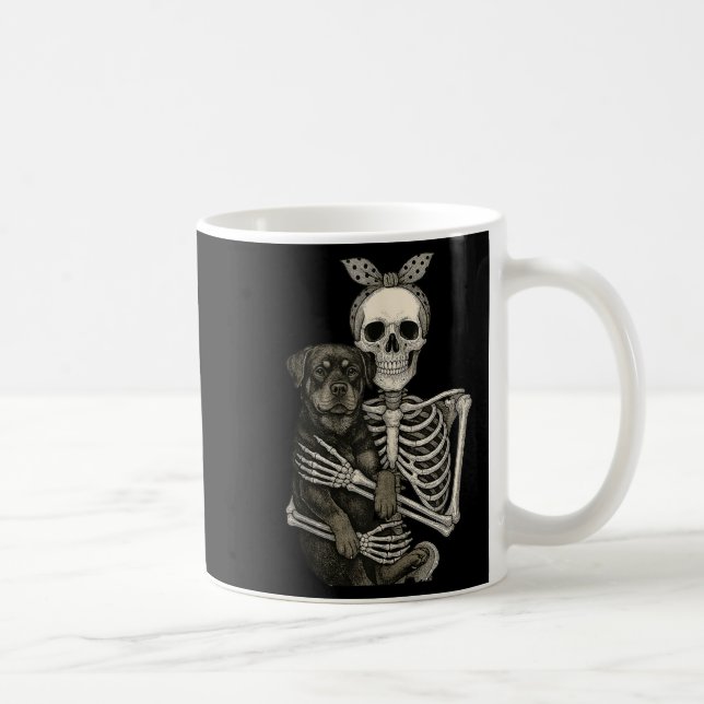 Caneca De Café Skeleton Segurando Rottweiler Cachorro Engraçado M (Direita)