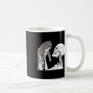 Caneca De Café Skeleton Segurando Um Gato Preguiçoso De Halloween