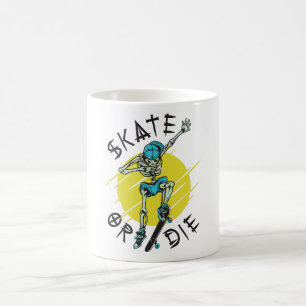 Caneca De Café Skeleton Skateboarder skate ou die