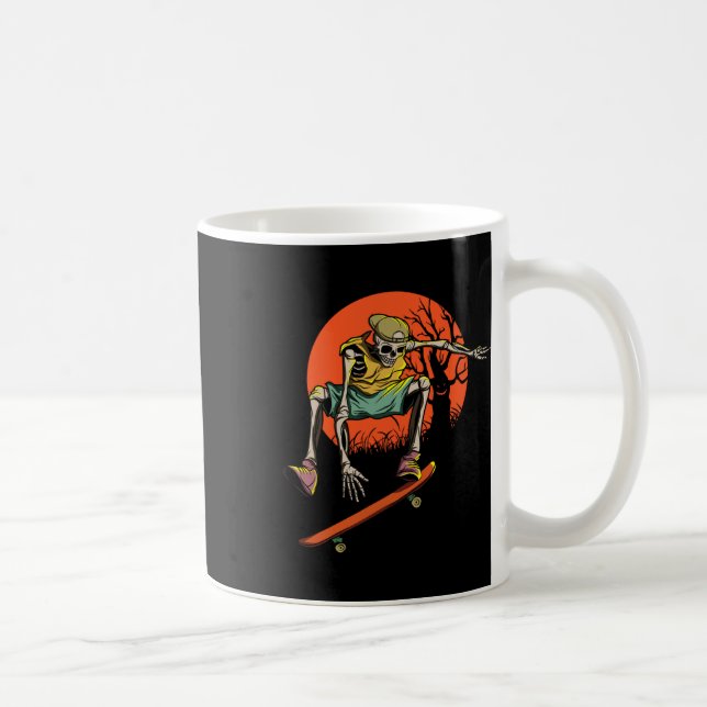 Caneca De Café Skeleton Skater No Dia Das Bruxas Com Skateboard (Direita)