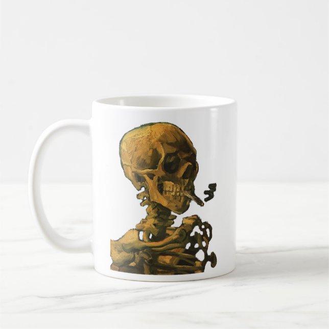 Caneca De Café Skeleton Smoking Van Gogh Art (Esquerda)