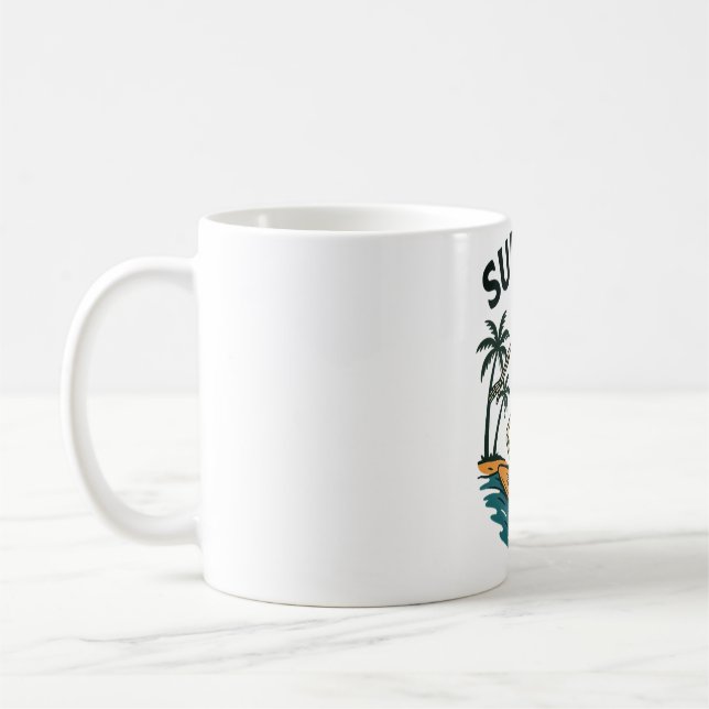 Caneca De Café Skeleton Surfing Retro Beach Wave Design (Esquerda)