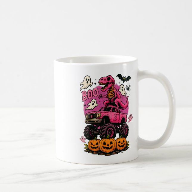 Caneca De Café Skeleton T Rex Dinossaur Monster Truck Pumpkin Bre (Direita)