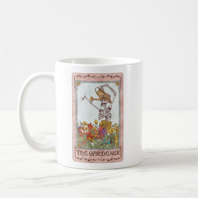 Caneca De Café Skeleton Tarot Card O Gardener Flores Engraçado (Esquerda)