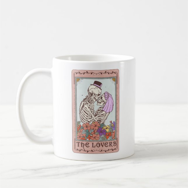 Caneca De Café Skeleton Tarot Card Os Amantes Engraçados Tarot De (Esquerda)