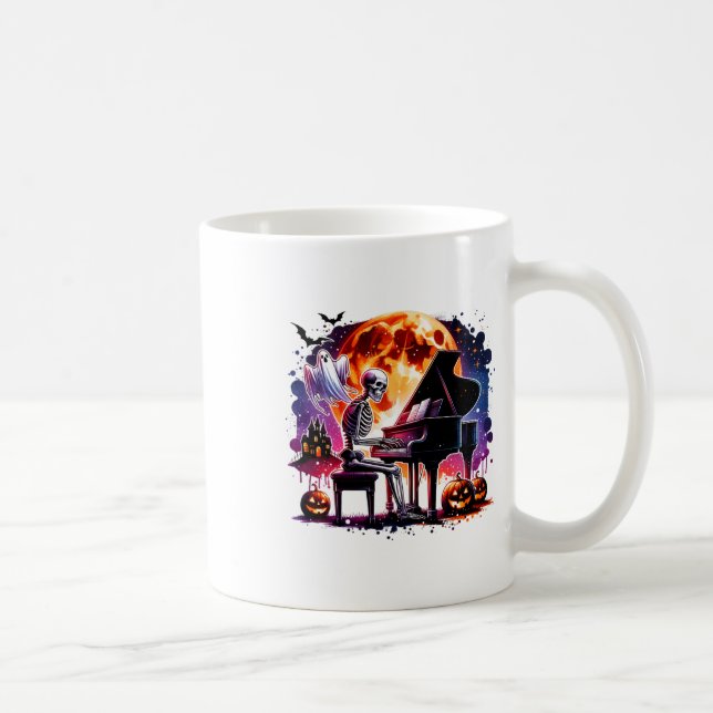 Caneca De Café Skeleton Tocando Piano Com Fantasma Creepta Hallow (Direita)