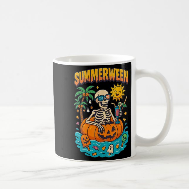 Caneca De Café Skeleton Vibes Chillin Num Flo De Abóbora (Direita)
