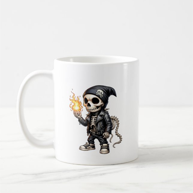 Caneca De Café Skeleton With Fire – Spooky Cartoon Mascot (Esquerda)