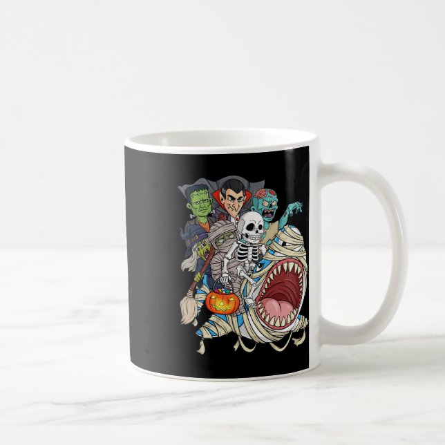 Caneca De Café Skeleton Zombie Riding Mummy Shark Vampire Hallowe (Direita)