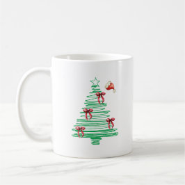 Caneca De Café sketchy christmas tree with red bow and santa hat