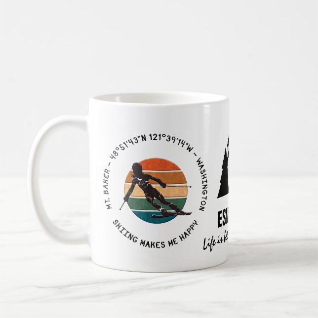 Caneca De Café Ski Mt. Baker, Washington - Skier Black Text para  (Esquerda)