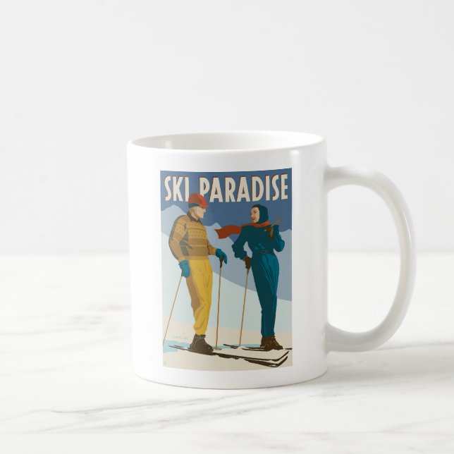Caneca De Café Ski Paradise Vintage Impressão (Direita)