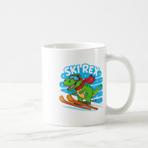 Caneca De Café Ski Rex Dinossauro Engraçado Esquiando Desenho de