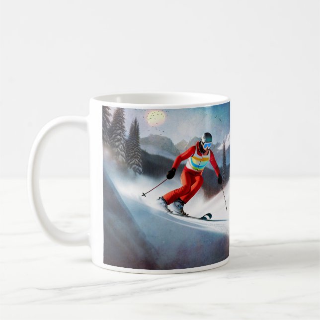 Caneca De Café Skier Na Montanha (Esquerda)