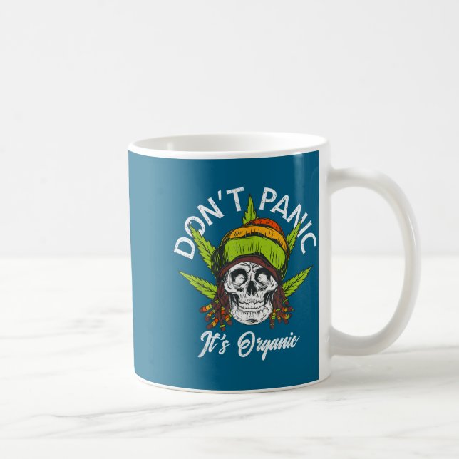Caneca De Café Skull Jamaica Rasta Funny Don´t Panic It´s Organic (Direita)