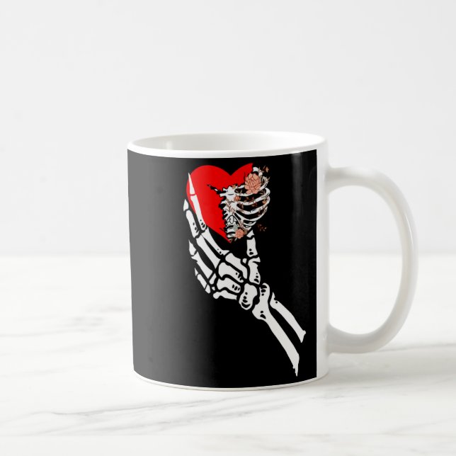 Caneca De Café Skull Skeleton Hand Holding Red Heart Love Valenti (Direita)
