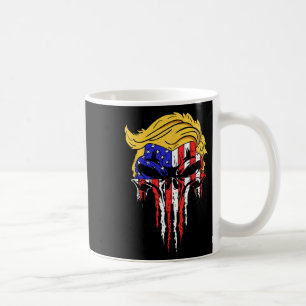 Caneca De Café Skull Usa Flag Hair Presidente Engraçado Presente
