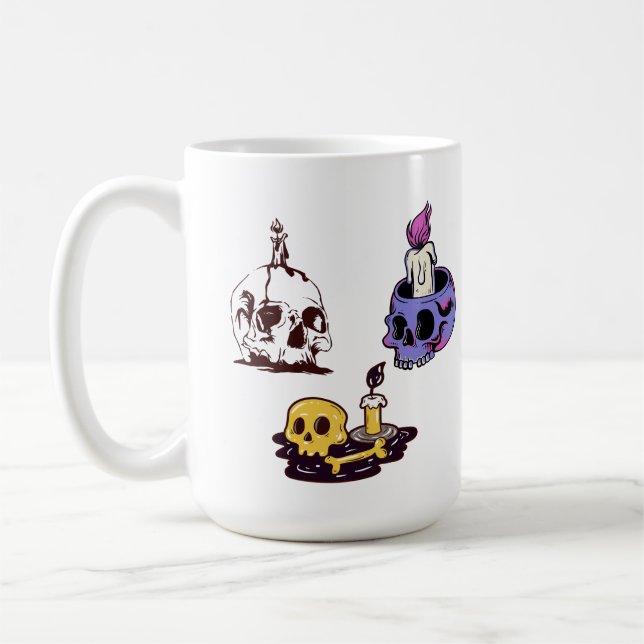 Caneca De Café Skulls and Candles Illustration Set (Esquerda)